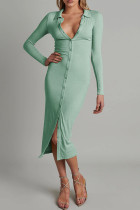 Plain Open Button Knit Midi Dress