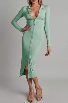 Plain Open Button Knit Midi Dress