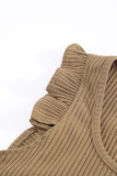 Brown Ruffle Strap Ribbed Sleeveless Crop Top