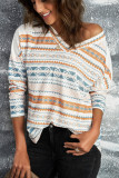 Geometric Print V Neck Long Sleeve Top