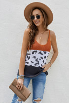 Orange Colorblock Spotted Splicing Knit Tank
