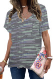 Army Green V Neck Front Pocket Camo Tee