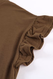 Khaki Ruffled Short Sleeve Colorblock Mini Dress