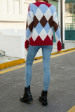 Multicolor Diamond Plaid Knit Sweaters