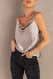Apricot Cowl Neck Spaghetti Straps Tank Top