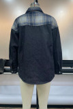 Plaid Patchwork Pockets Button Denim Jacket