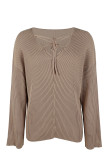 Criss Cross Tie V Neck Knit Sweaters