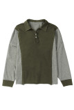 Green Patchwork Button Down Neckline Hoodie
