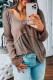 Khaki Ribbed Patchwork V Neck Long Sleeve Top