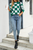 Square Plaid Knit Pullover Sweaters