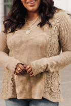 Khaki Plus Size Lace Waffle Knit Top