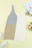 White Color Block Knitted Tank Top