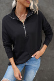 Black Zip Pullover Long Sleeve Collar Sweatshirt