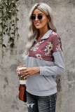 Floral Splice Grey Kangaroo Pocket Zip Collar Sweatshirt