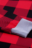 Red Plaid Pocket Drawstring Christmas Hooded Pajamas Set