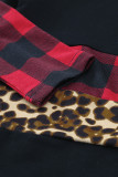 Little Girls Plaid and Leopard Colorblock Long Sleeve Top