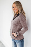 Pink Heathered Turn-down Collar Pullover Sweatshirt