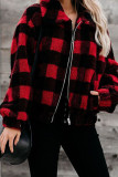 Red Plaid Print Sherpa Jacket Coat
