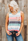 Multicolor Sequin Pocket Patchwork Striped Tank Top