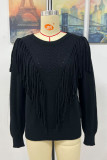 Hollow Out Sleeve Tassle Knit Sweater