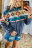Blue Aztec Geometric Western Cowgirl Sweatshirt