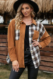 Brown Plaid Splicing Corduroy Shirt