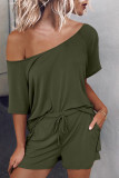 Green Raglan Top and Shorts Knit Lounge Set