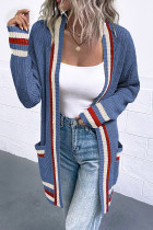Front Open Colorful Stripes Cardigan With Pockets