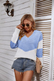 V Neck Wave Color Block Pullover Sweaters