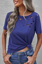 Blue Holes Crew Neck Cotton Mixed T-shirt