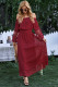 Wine Off Shoulder Embroidered Flared Sleeve Lace Maxi Dress