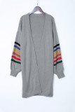 Gray Striped Balloon Sleeve Cardigan