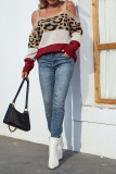 Leopard Color Block Drew Shoulder Knit Sweaters