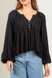 Puff Sleeve Ribbed Knitting Henley Top
