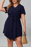 Plus Size Drawstring Elastic Waist Irregular Hem Dress Unishe Wholesale