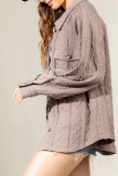 Plain Button Up Cable Knit Coat with Pockets