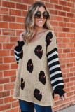 Striped Sleeves Patchwork Leopard Sweater