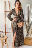 Front Knot Cut out Waist Leopard Maxi Dress