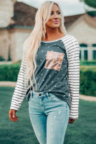 Sequin Pocket Dotted Panel Striped Sleeve Top