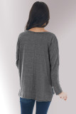 Gray Loose V Neck Long Sleeve Top