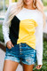 Yellow Color Block Splicing O-Neck Long Sleeve Tops