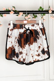 Cow Print Straight Leg Drawstring Mid Waist Shorts