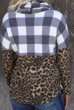 Leopard Plaid Patchwork Cowl Neck Sweatshirt
