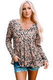 Leopard V Neck Buttoned Flowy Top