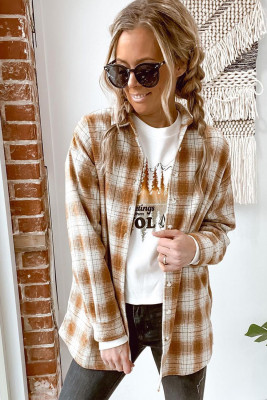 Yellow Turnd-down Collar Plaid Shirt