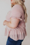 Plus Size Mock Neck Swiss Dot Ruffled Short Sleeve Top