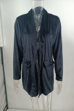 Plain Velvet Front Open Coat with Pockets