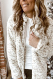 White Leopard Print Zipper Plush Coat
