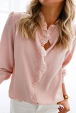 Pink Eyelet Ruffles Button Crinkled Shirt