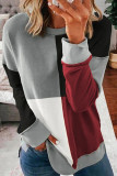 Red Color Block Round Neck Long Sleeves Pullover Sweatshirt